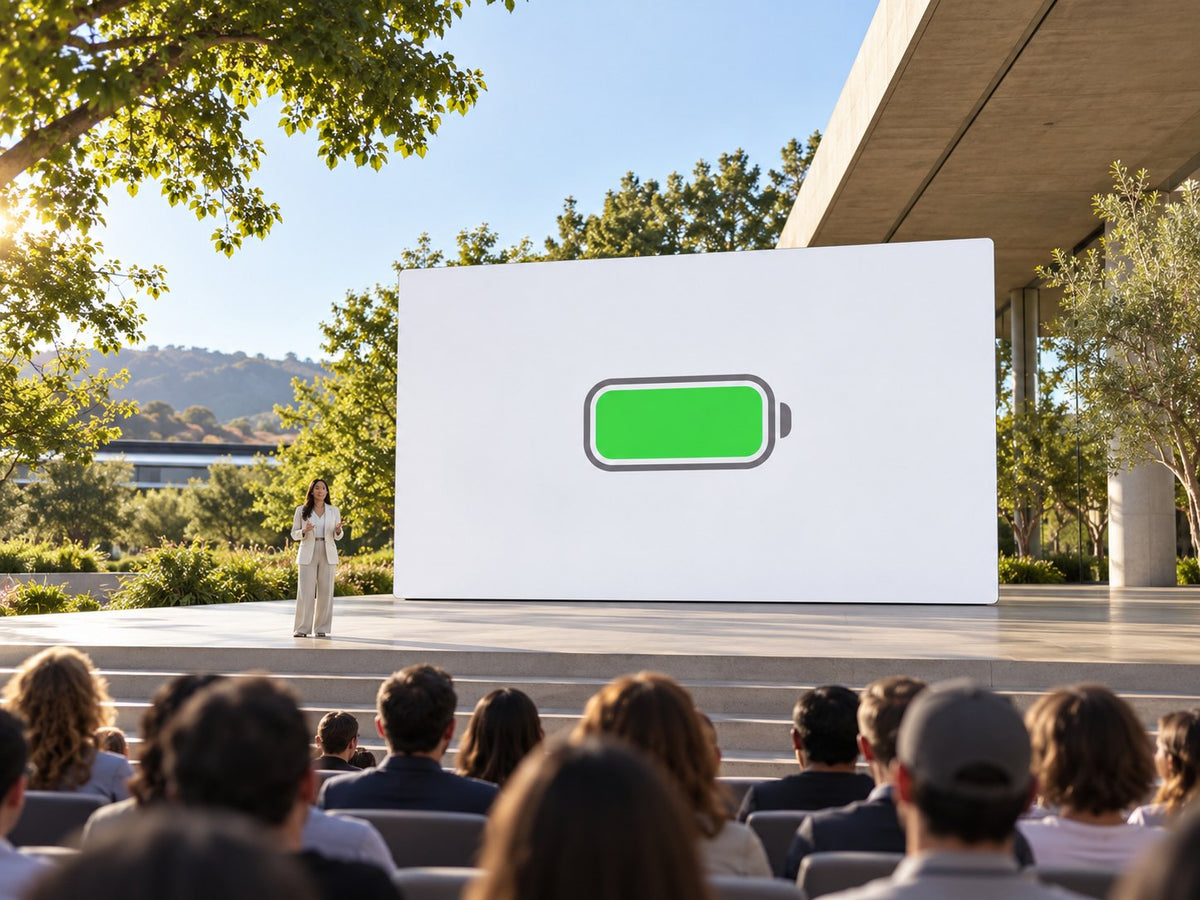 A large battery icon on a screen outdoors